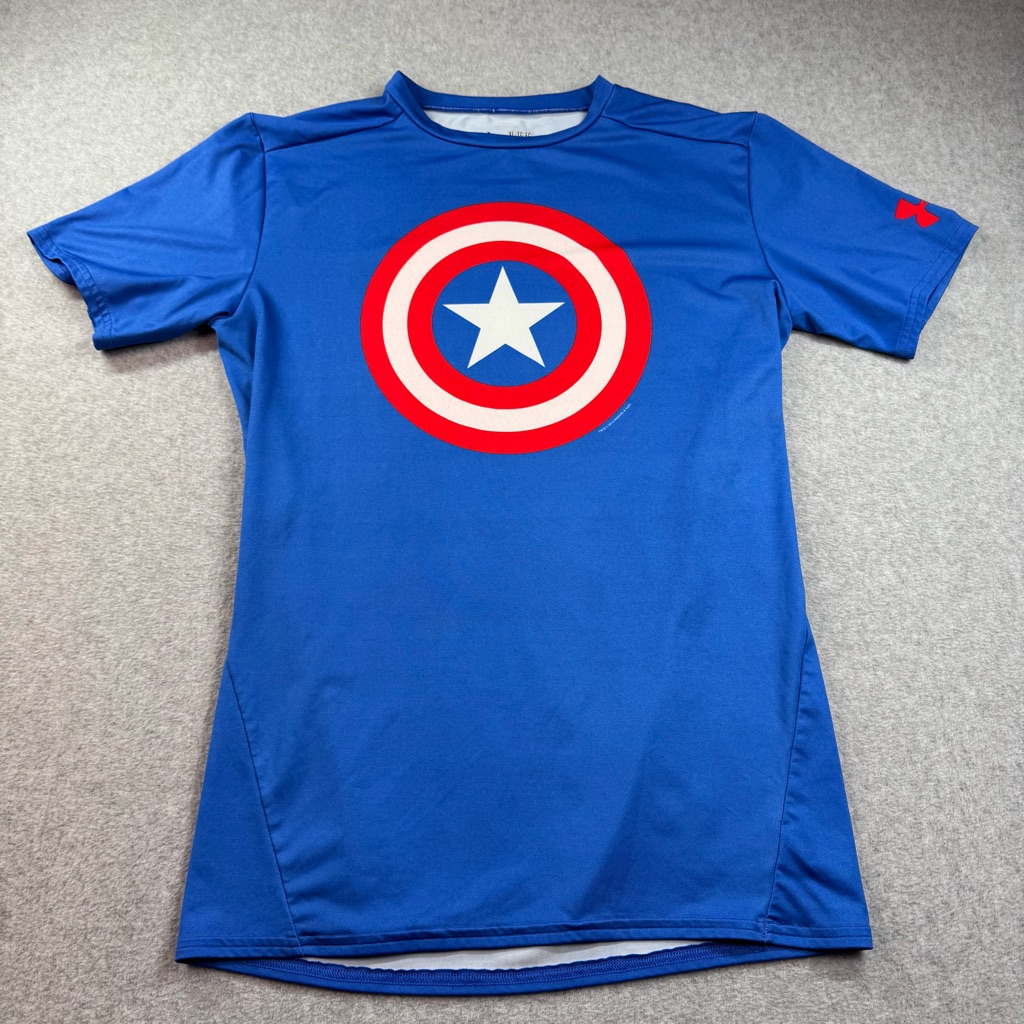 Under Armour Compression Marvel Captain America T-Shirt Boys Xl Heatgear